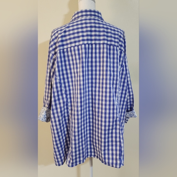 Basic Editions Blue Checkered with Paisley Cuffs Blouse Women's 3X - Picture 5 of 8